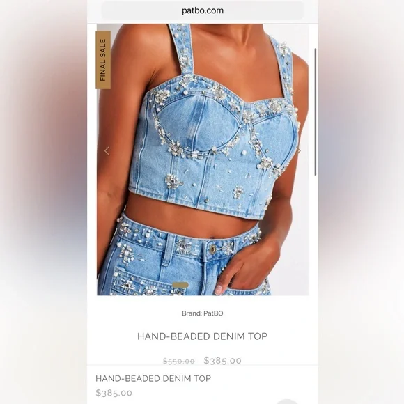 PatBo Hand-beaded Denim Top NWT - Picture 5 of 16